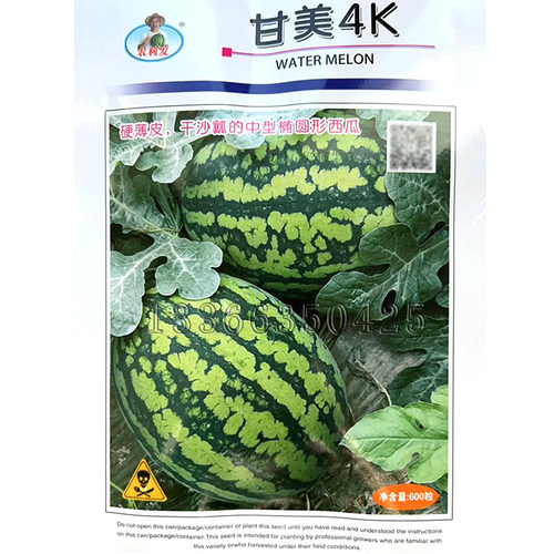 甘美4K西瓜种子 春秋播椭圆形干沙瓤硬薄皮西瓜籽口感好水果种子