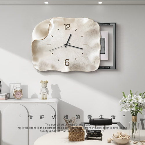 简约现代电表箱装饰画带时钟表2024新款配电箱遮挡挂画弱电箱盖板