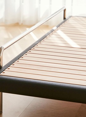 北欧橡木黑色无床头中古复古厚实全实木床小户型卧室1.8米双人床