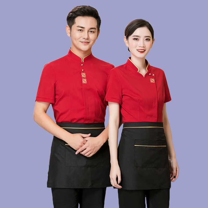 中式餐厅宾馆酒饭店服务员服短袖茶楼女春夏装季专业定制LOGO高端