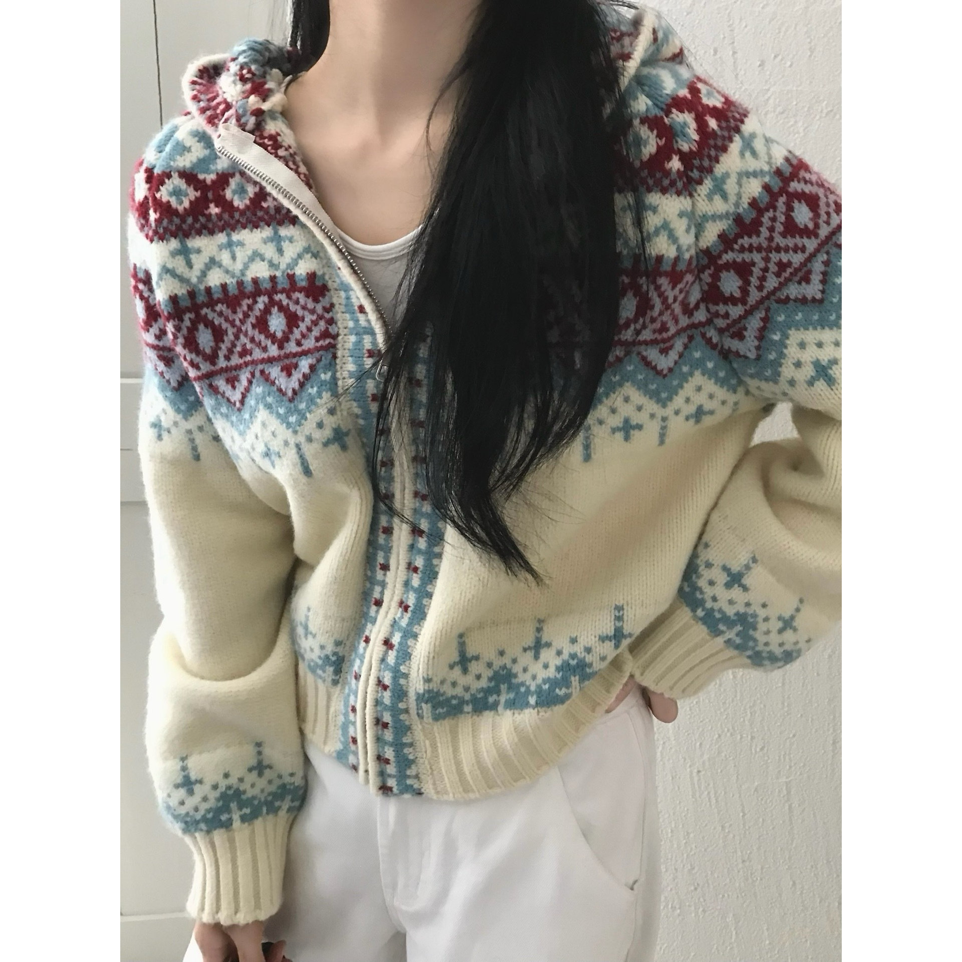 园园美衣圣诞氛围感提花连帽费尔