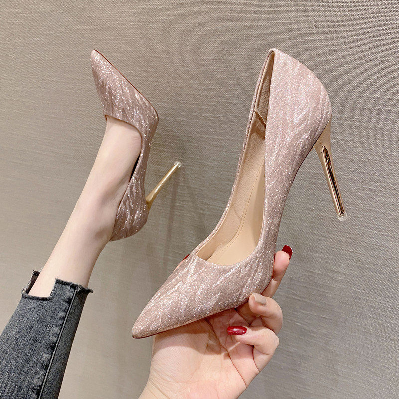 水晶婚鞋金色婚纱礼服伴娘鞋