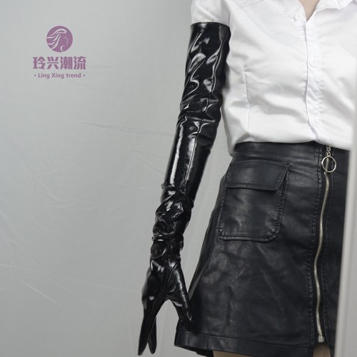 cospu皮亮面光板紧身黑手套