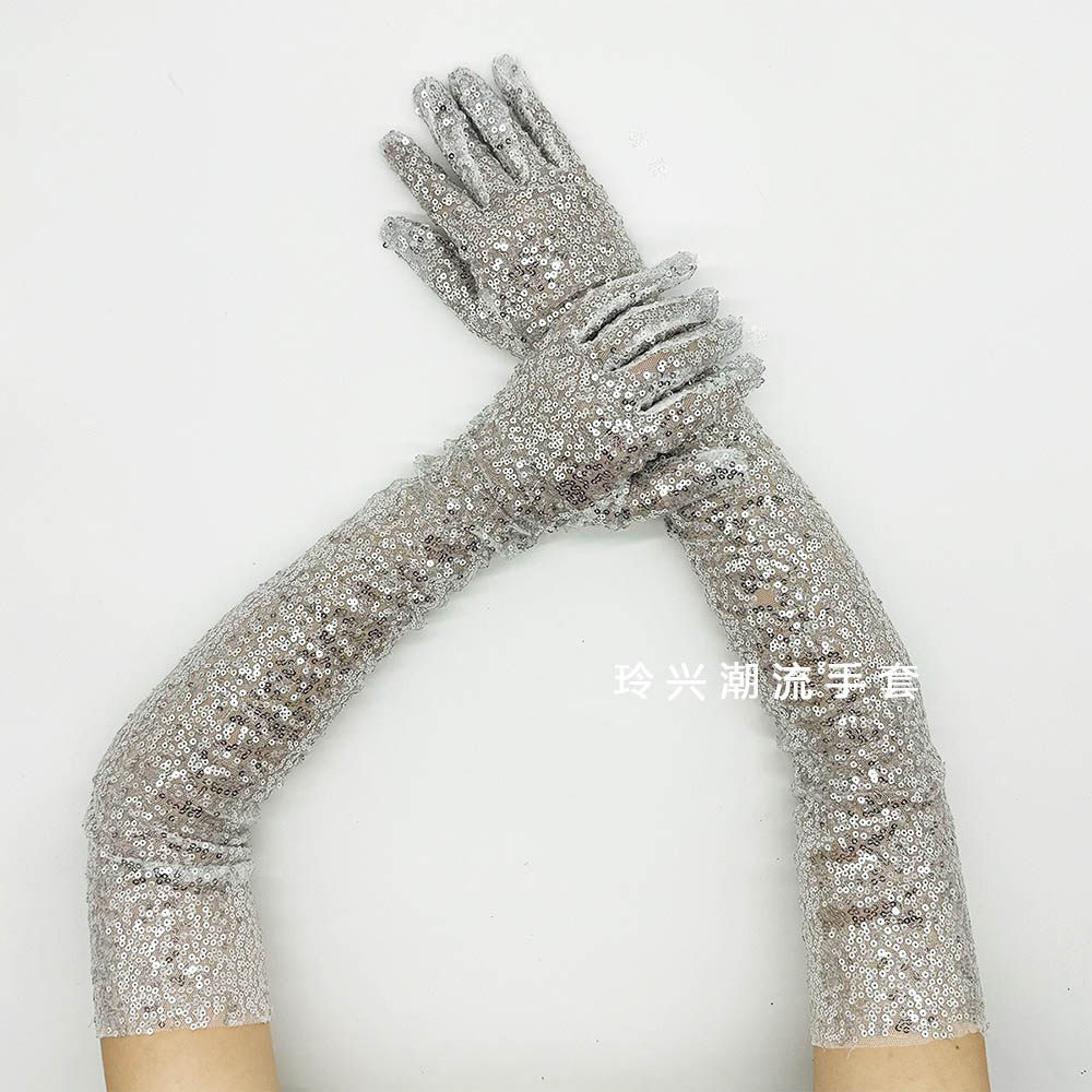 亮片反光长手套晚会礼服