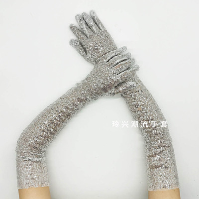 亮片反光长手套晚会礼服