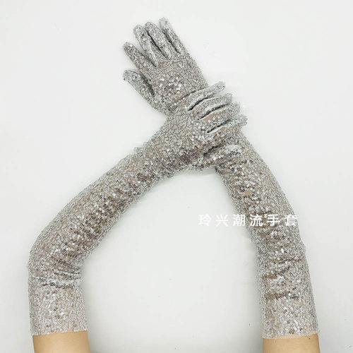 亮片反光长手套晚会礼服