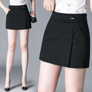 秋冬短裙裤女弹力松紧高腰百搭显瘦假两件a字短裤外穿打底妈妈裤