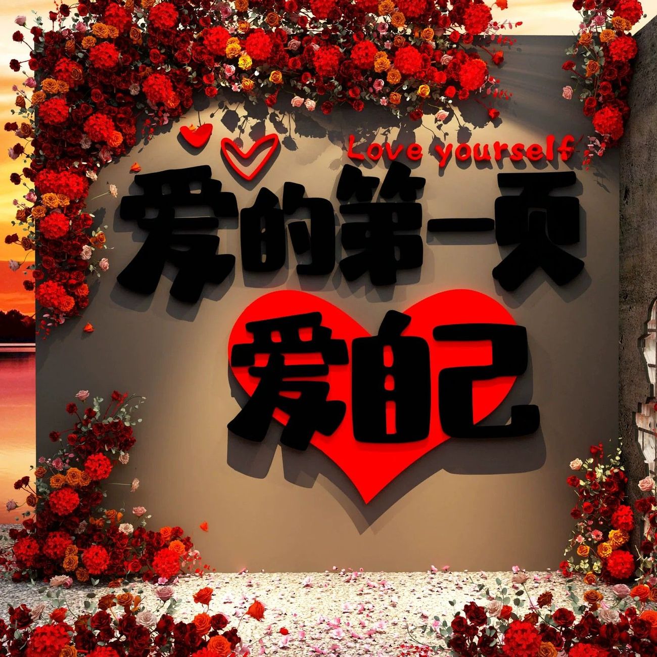 网红打卡背景墙拍照区布置造景户室外玫瑰花民宿小院墙面装饰贴纸图片