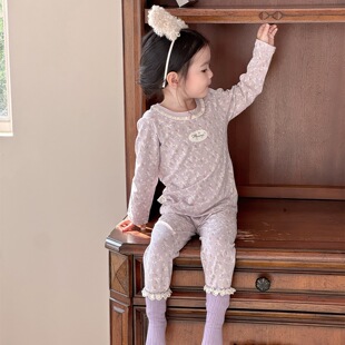小鱼洛洛&绿博尔现货a类亲肤莱卡棉家居服睡衣儿童秋衣秋裤套装