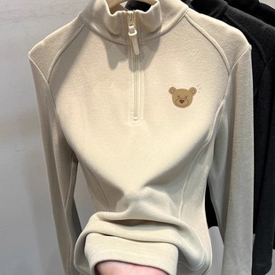 奥特莱斯 女秋冬拉链半高领双面磨毛T恤女 清仓捡漏加绒德绒打底衫