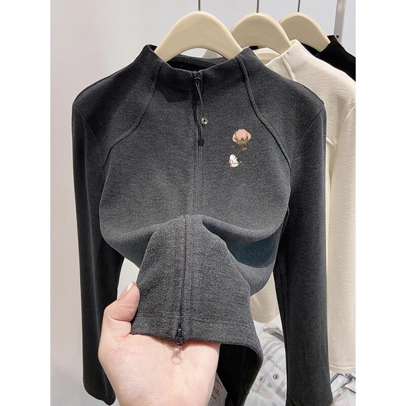 喜欢韩系温柔风！磨毛德绒立领鱼骨卫衣女加厚开衫拉链保暖上衣