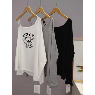 不规则露肩斜领长袖T恤女