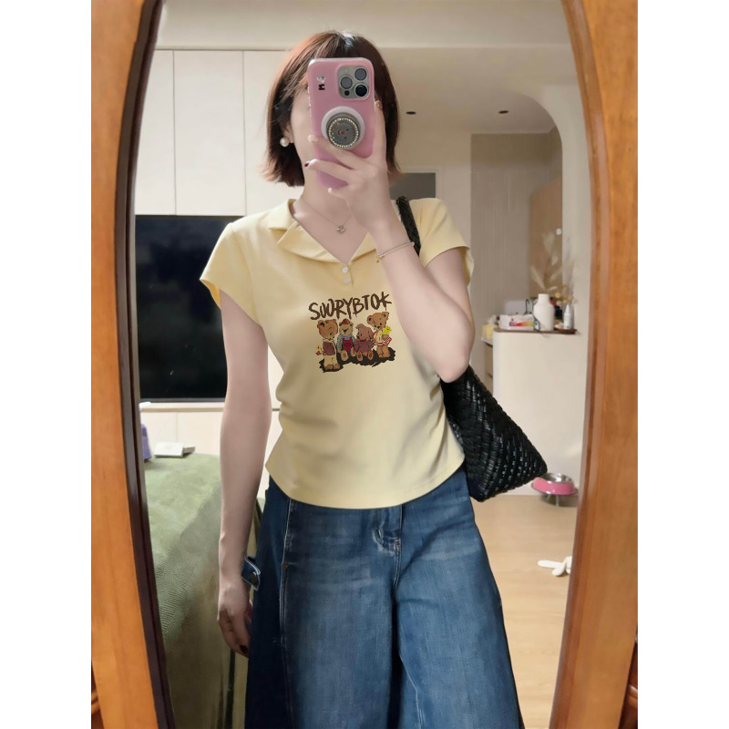 多巴胺正肩Polo领短袖女