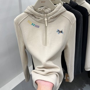 上衣 显瘦打底衫 奥特莱斯 清仓捡漏半拉链德绒连帽卫衣女秋冬修身