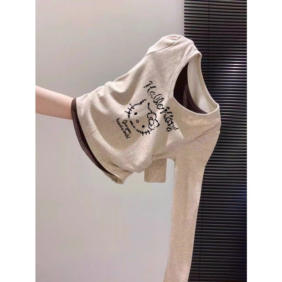 高颜巨好看~洋气假两件收腰长袖t恤女时尚百搭减龄修身显瘦上衣