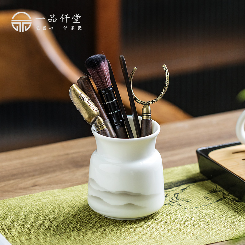 羊脂玉茶道筒泡茶工具套装功夫茶六君子茶具配件大全高档茶桌摆件