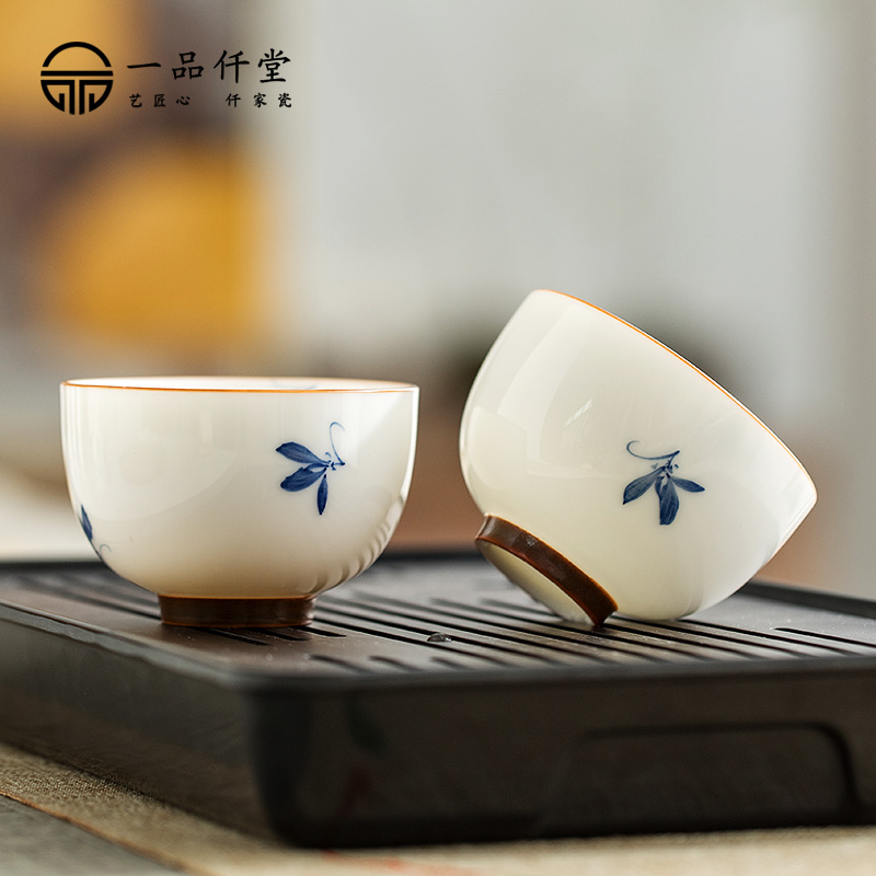 一品仟堂手绘玉兰陶瓷单个品茗杯