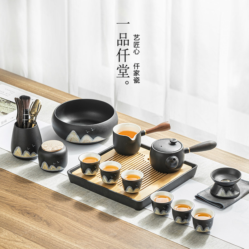 一品仟堂中式功夫茶具套装家用办公室泡茶陶瓷茶盘茶杯轻奢茶壶