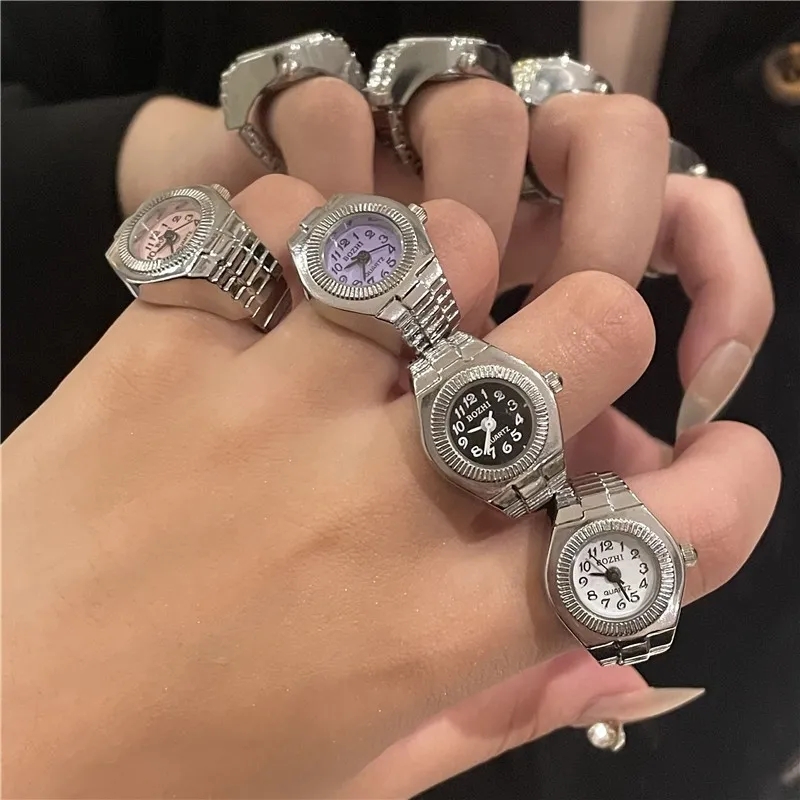 可以看时间!时尚手表戒指男女设计小众情侣手指表迷你时钟电子表