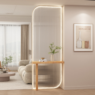 法式奶油风长虹钢化玻璃屏风客厅入户现代玄关不锈钢铁艺隔断定制