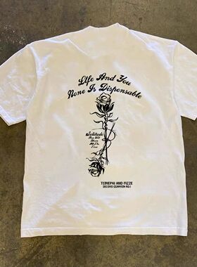 潮牌短袖t恤250G重磅美式潮流休闲字母印花T恤男百搭圆领overszie