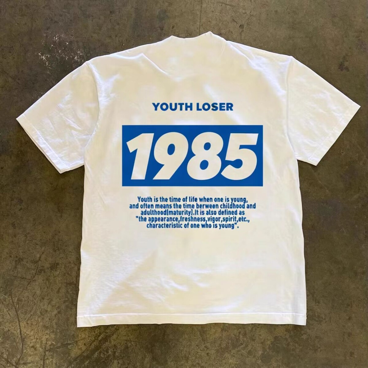 潮牌短袖t恤港风复古1985年份印花短袖T恤男青春学院风夏季圆领宽
