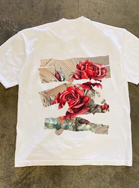 潮牌短袖t恤250G重磅美式潮流休闲字母印花T恤男百搭圆领overszie