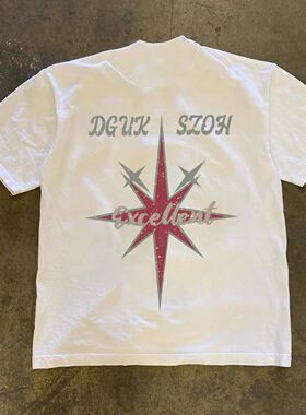 潮牌短袖t恤美式潮流休闲字母印花T恤男230G重磅百搭圆领overszie