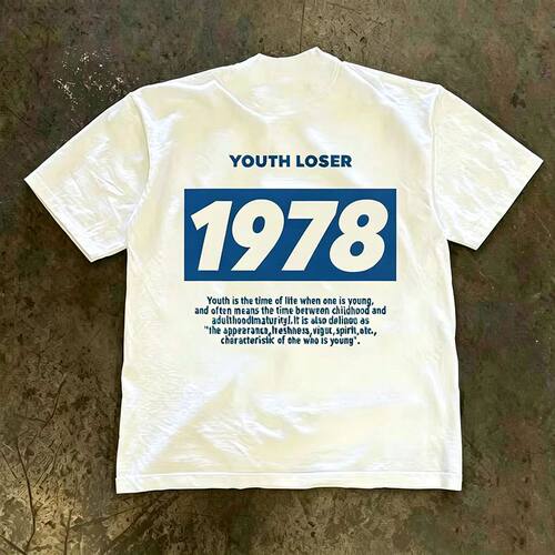 潮牌短袖t恤简约高街风1978年份印花宽松百搭圆领半袖男女设计感