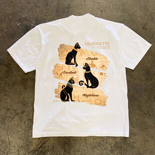 潮牌短袖t恤美式高街复古埃及猫印花T恤男痞帅炸街潮流圆领230G重