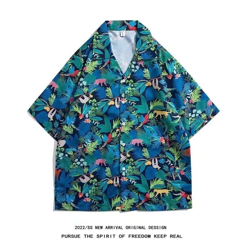 潮牌短袖t恤潮流美嘻哈短袖印花衬衫男女夏季宽松百搭薄款情侣休