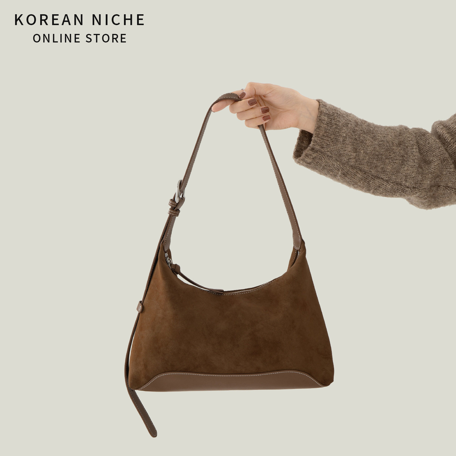 韩版小众设计麂皮绒腋下包包女高级感时尚复古通勤百搭单肩斜挎包