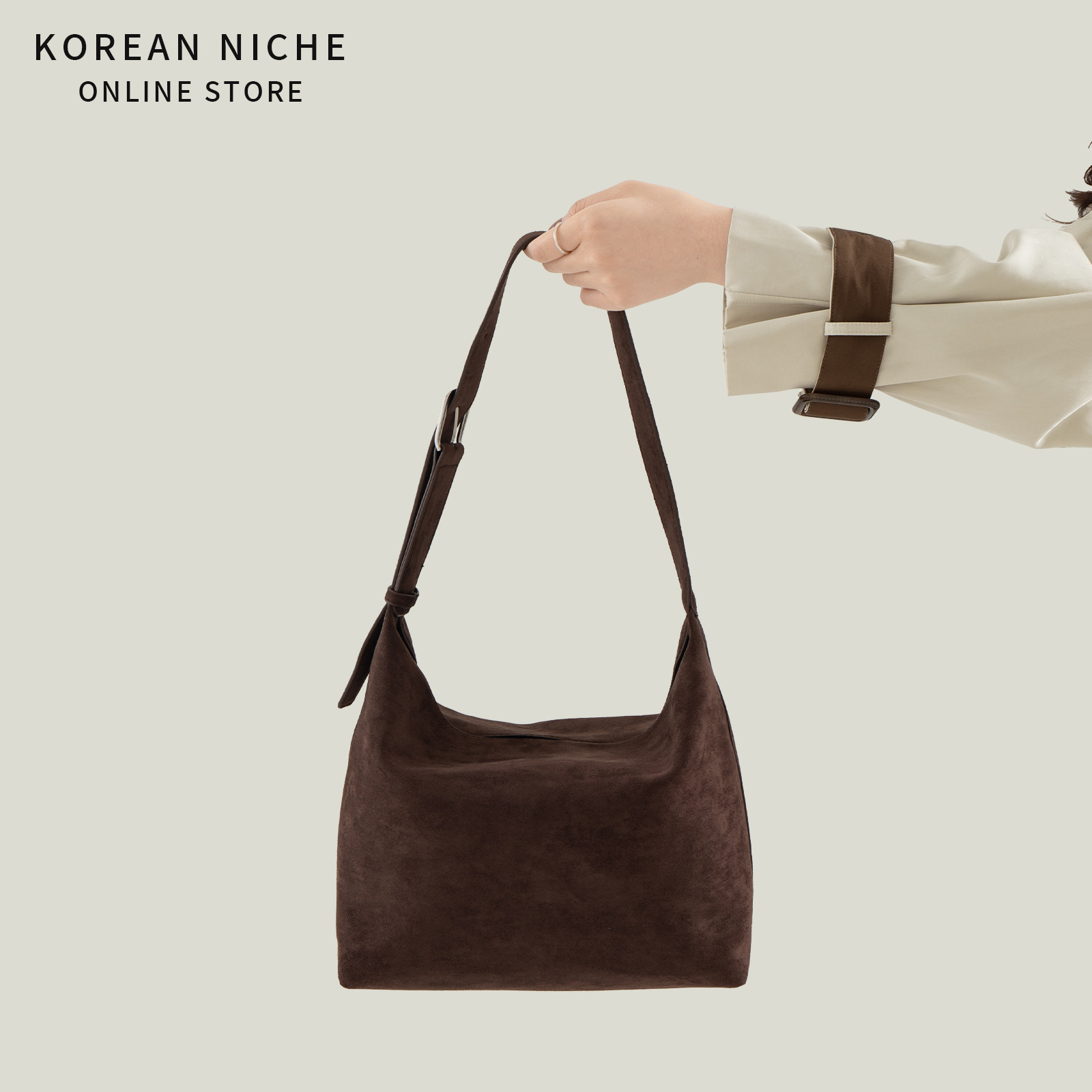 韩系简约百搭高级感腋下包包女小众设计麂皮绒时尚复古手提单肩包