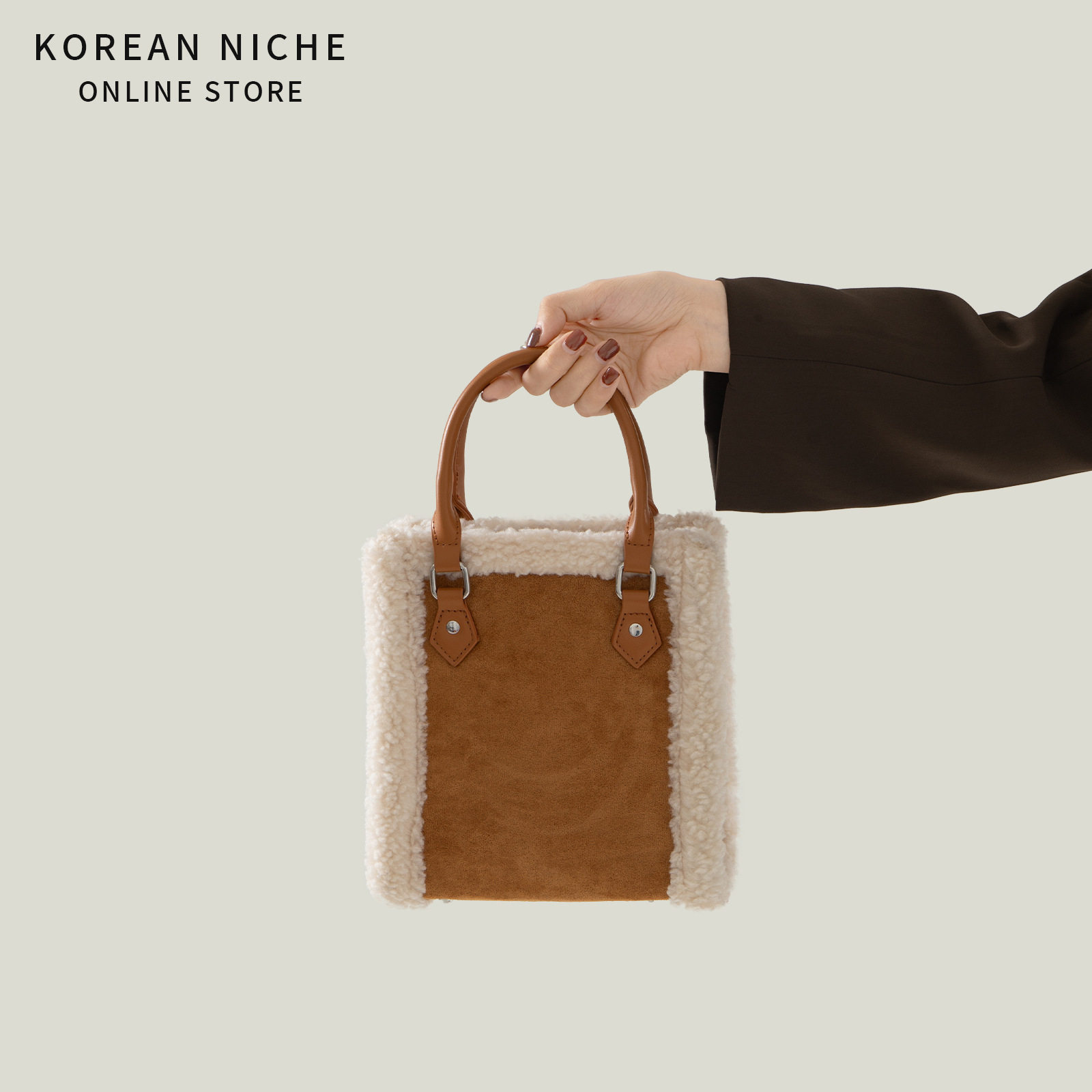 2025新款冬季羊羔毛拼接小方包女高级感时尚复古百搭单肩斜挎包女,箱包皮具/热销女包/男包,小方包,淘宝优惠券,粉丝福利购,淘宝优惠卷