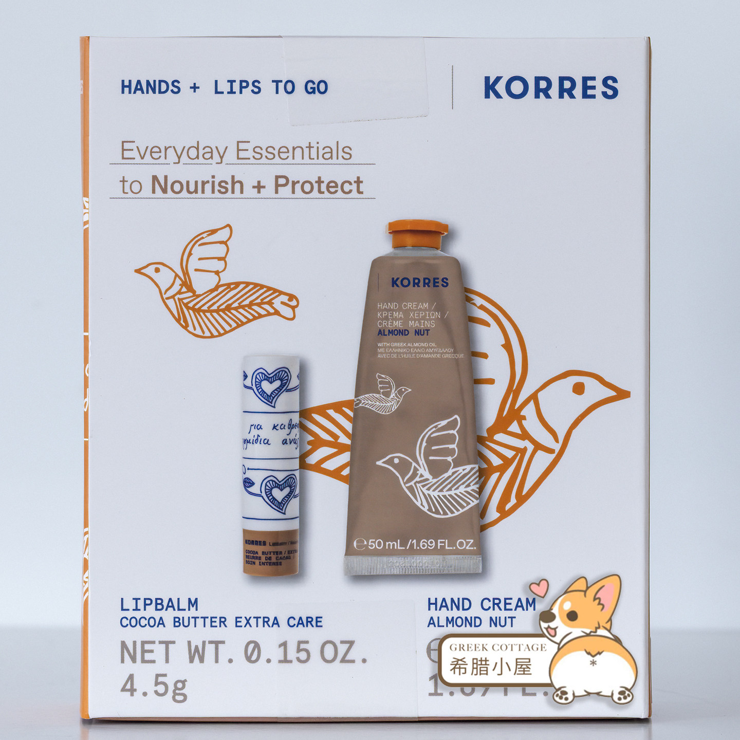 希腊代购 KORRES珂诺诗 26AW可可润唇膏&杏仁坚果护手霜50ml套装x