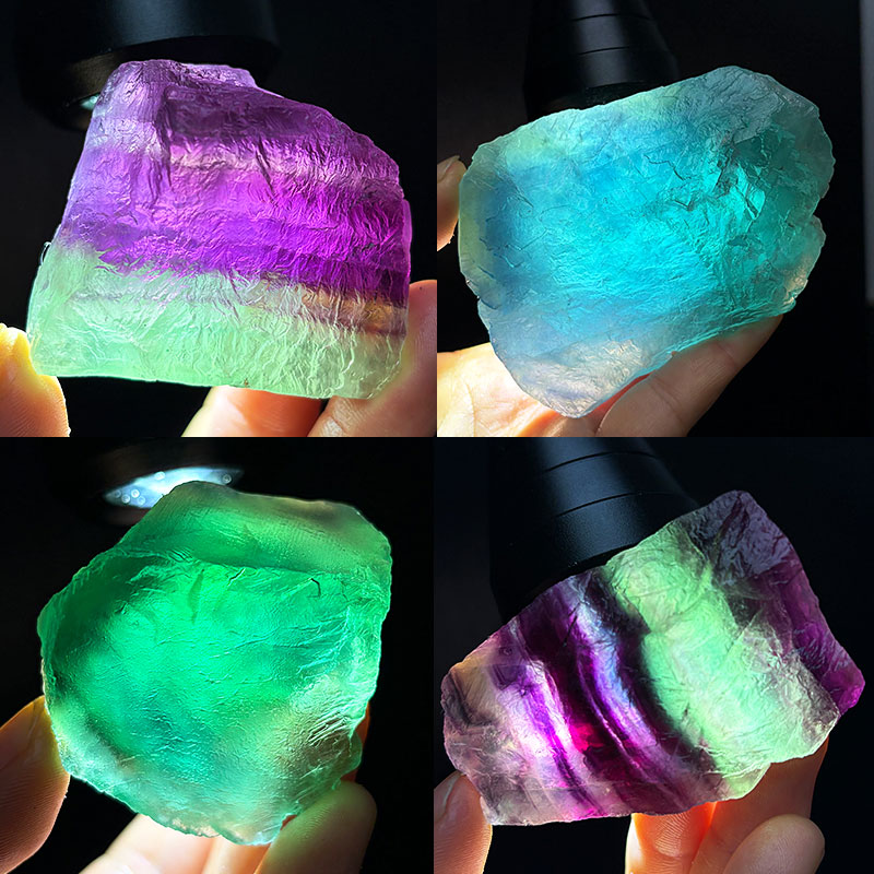 天然蓝绿色萤石原石西瓜千层糖果色水晶碎石毛料雕刻料扩香造景石