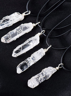 天然白水晶原石无打磨绕丝吊坠