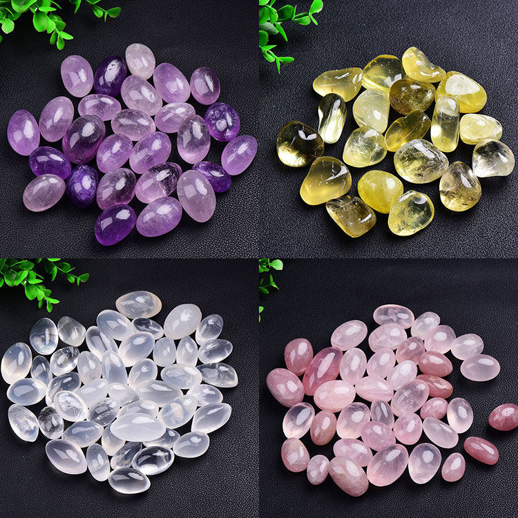 天然紫白粉黄水晶原石滚石绿萤石红玛瑙大颗粒碎石原料抛光消磁石