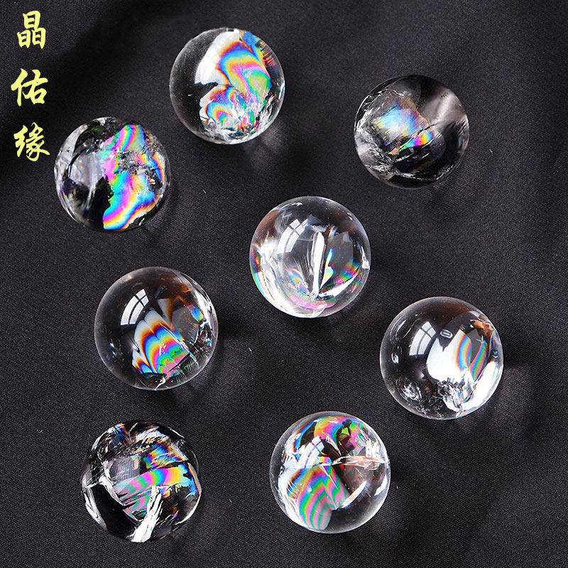 阿塞天然白水晶彩虹球单珠吊坠