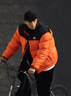 WEDENBORG冬季国潮面包服短款橙色紫色拼接情侣羽绒服男女潮牌