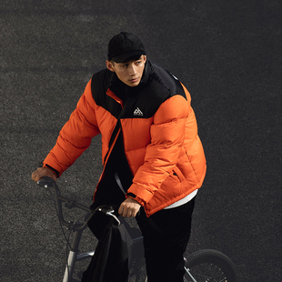 WEDENBORG冬季国潮面包服短款橙色紫色拼接情侣羽绒服男女潮牌