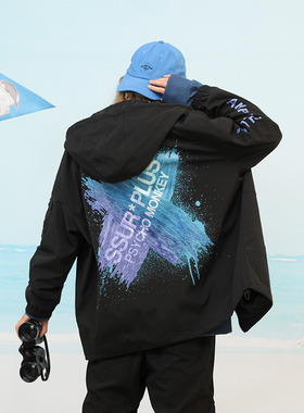 SSURPLUS联名PCMY渐变刷漆口袋夹克潮牌拉链连帽宽松休闲情侣外套