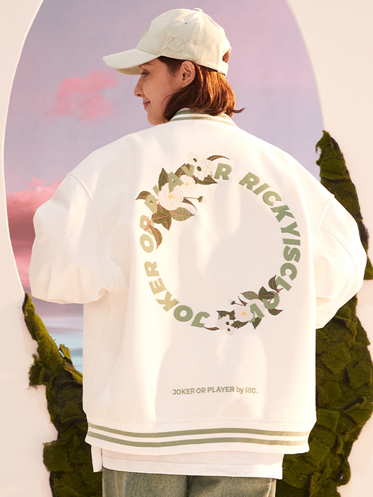 RickyisClown JOKERiC小丑山茶花圆圈字刺绣棒球服夹克外套男潮牌