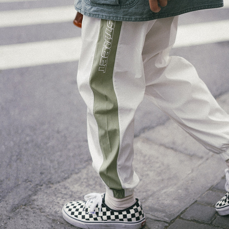 714street 18ss Jogger涤纶拼接撞色复古侧边校裤服薄运动束脚裤