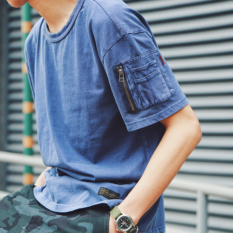 714street蜡染织带短袖打底t恤