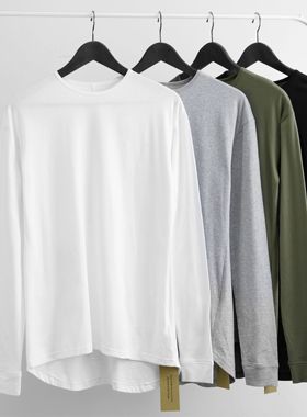 CONK 圆弧下摆 前短后长中长款精梳棉打底衫