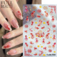 新年好运锦鲤美甲贴纸红色微雕转运连连极光莲花元 宝背胶指甲贴