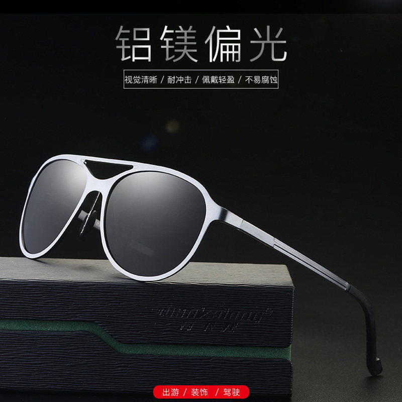 经典复古圆形偏光墨镜铝镁合金全框男女士运动偏光开车骑行太阳镜