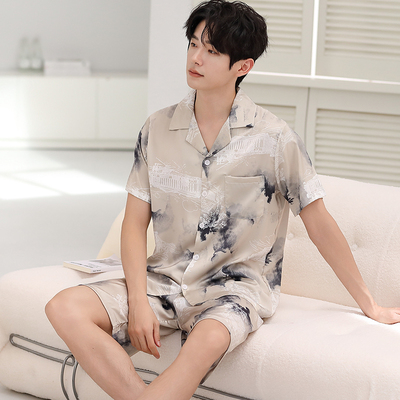 开衫睡衣男款夏季冰丝2025新款短袖薄款大码青少年家居服套装夏天