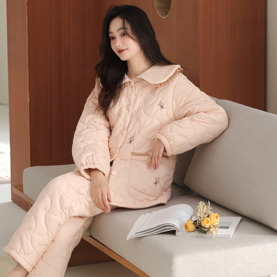 超厚睡衣女士2025新款冬季天珊瑚绒加绒加厚款三层夹棉套装家居服